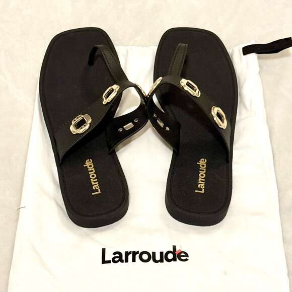 NEW Larroude Black Milan Sandal in PVC - Picture 4 of 6